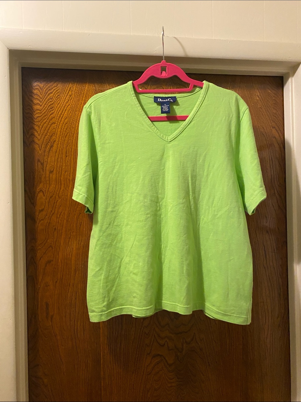 Denim&Co Short Sleeve V-Neck Tee in Lime Green